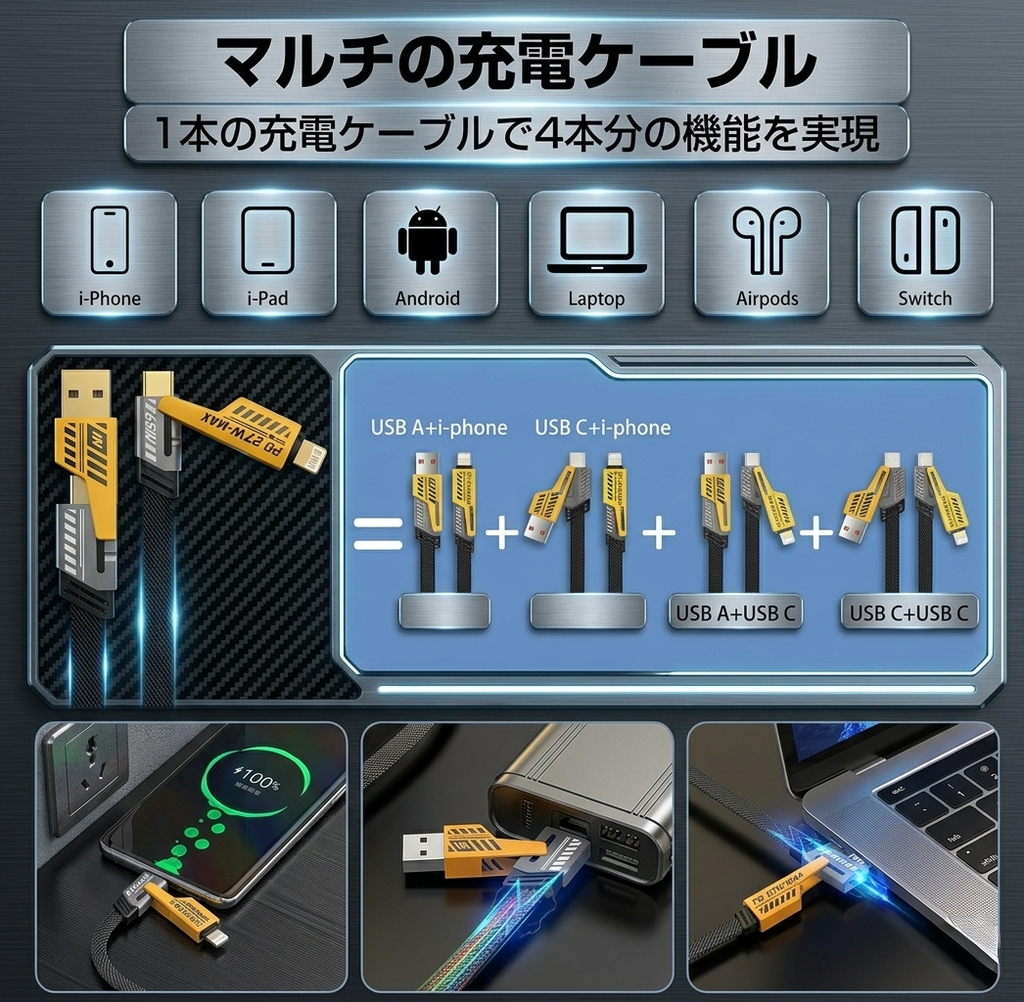 4in1 充電 ケーブル