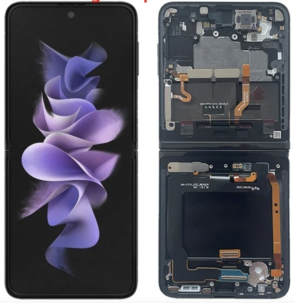 （取り寄せ品 ）Galaxy Z Flip3 5G （大）フロントパネル （フレーム有り） 銀 ｜OLED再生品