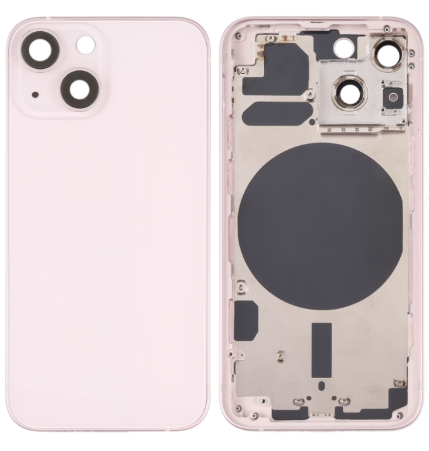 [X4851背面パネル｜バッテリーカバー｜バックカバー] （取り寄せ品）iPhone 13mini バックガラス（フレーム一体型）  ピンク 取り外し品