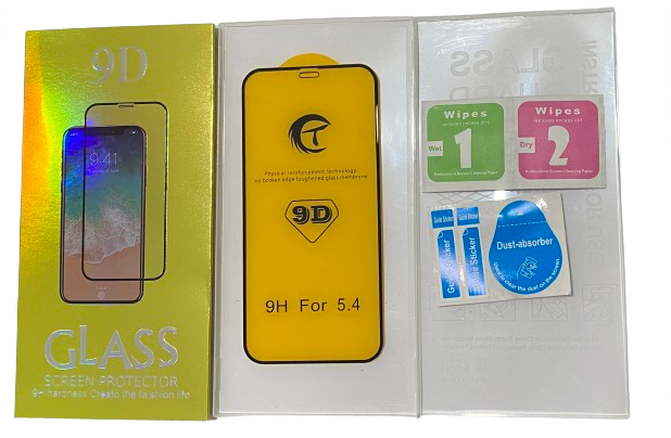 [X5378保護フィルム] iPhone 13mini  9Dガラスフィルム（パッケージ＋クリーニングキット付） 黒