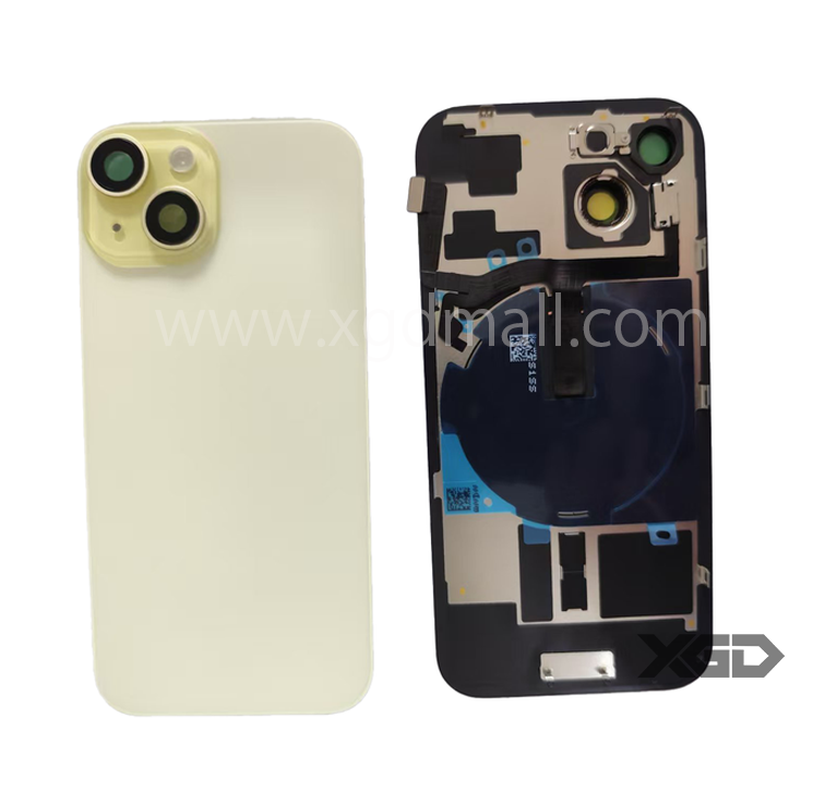 （取り寄せ品）iPhone 15  バックガラス 互換品（レンズ＆MagSafe付き） イエロー ロゴなし