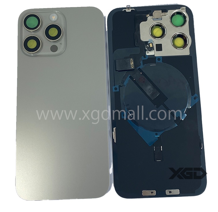 iPhone 15ProMax バックガラス 互換品（レンズ＆MagSafe付き） ナチュラルチタニウム ロゴなし