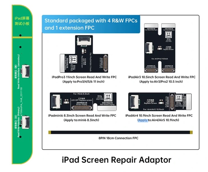 JCID iPad画面波線不具合 修復モジュール＋FPCケーブル セット