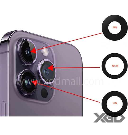 iPhone 14Pro｜14ProMax カメラレンズ 広角｜超広角｜望遠 枠無し（1セット）純正組立品