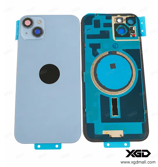 [G4180背面パネル｜バッテリーカバー｜バックカバー] iPhone 14Plus バックガラス（充電コイルなし）｜互換品 ブルー