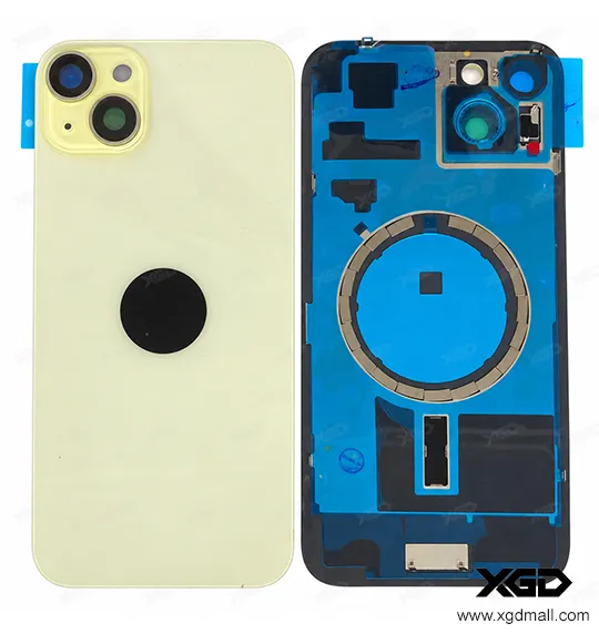 [G4201背面パネル｜バッテリーカバー｜バックカバー] iPhone 15 Plus バックガラス（充電コイルなし）｜互換品  イエロー