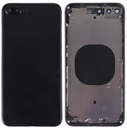 [ X4218背面パネル｜バッテリーカバー｜バックカバー] （取り寄せ品 ）iPhone 8P バックガラス（フレーム一体型） 黒｜取り外し品