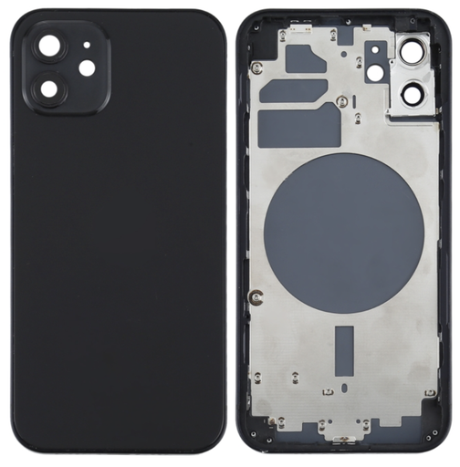 [ X4238背面パネル｜バッテリーカバー｜バックカバー] （取り寄せ品 ）iPhone 12 バックガラス（フレーム一体型） 黒｜取り外し品