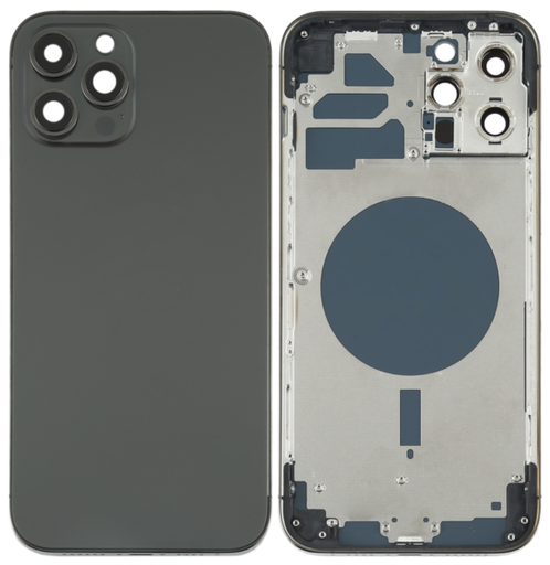 [ X4242背面パネル｜バッテリーカバー｜バックカバー] （取り寄せ品 ）iPhone 12 Pro Max バックガラス（フレーム一体型）  黒｜取り外し品