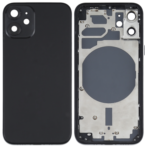 [ X4244背面パネル｜バッテリーカバー｜バックカバー] iPhone 12mini バックガラス（フレーム一体型）  黒｜取り外し品