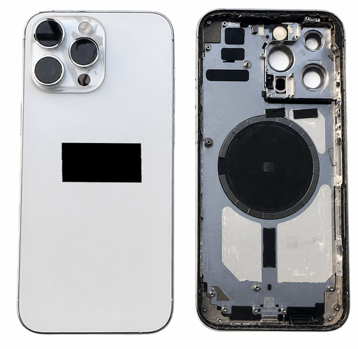 [X4842背面パネル/バッテリーカバー/バックカバー/バックプレート] （取り寄せ品）iPhone 14Pro Max バックガラス(フレーム一体型) 純正取外品 シルバー