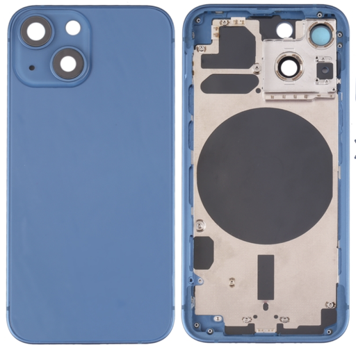 [X4852背面パネル｜バッテリーカバー｜バックカバー] （取り寄せ品 ）iPhone 13mini バックガラス（フレーム一体型）  ブルー｜取り外し品
