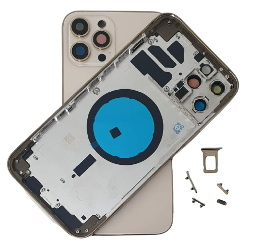 [X5386背面パネル｜バッテリーカバー｜バックカバー] （取り寄せ品） iPhone 12ProMax バックガラス（フレーム一体型）  金｜取り外し品