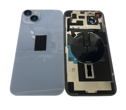 [X5497背面パネル｜バッテリーカバー｜バックカバー] （取り寄せ品）iPhone 14Plus  バックガラス 互換品（レンズ＆MagSafe付き）青