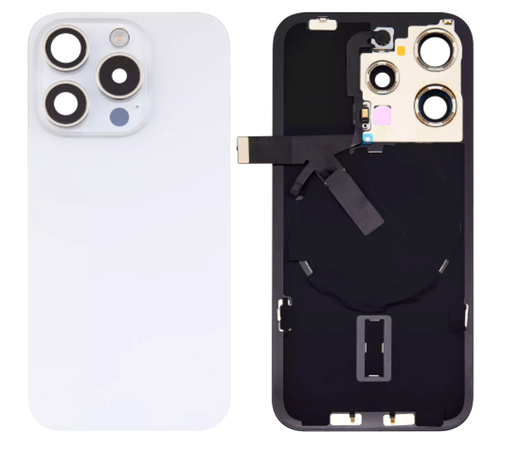 [X5823背面パネル｜バッテリーカバー｜バックカバー] iPhone 15Pro  バックガラス 互換品（レンズ＆MagSafe付き）白