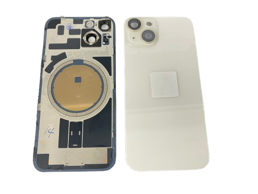 [X5897背面パネル｜バッテリーカバー｜バックカバー] iPhone 14 バックガラス 取り外し品 （レンズ付き）白