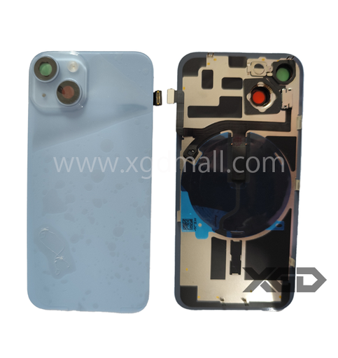 [X6217背面パネル｜バッテリーカバー｜バックカバー] iPhone 14  バックガラス 互換品（レンズ＆MagSafe付き）ブルー ロゴなし