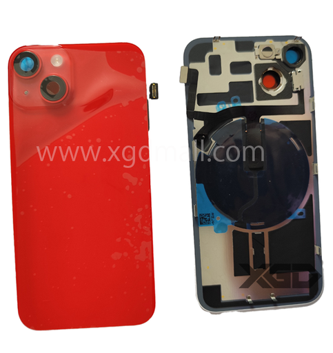[X6221背面パネル｜バッテリーカバー｜バックカバー] iPhone 14 バックガラス 互換品（レンズ＆MagSafe付き） 赤 ロゴなし