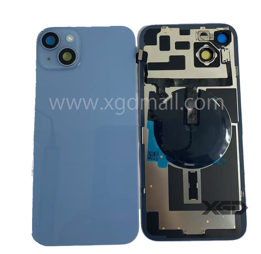 [X6225背面パネル｜バッテリーカバー｜バックカバー] iPhone 14Plus  バックガラス 互換品（レンズ＆MagSafe付き）ブルー ロゴなし