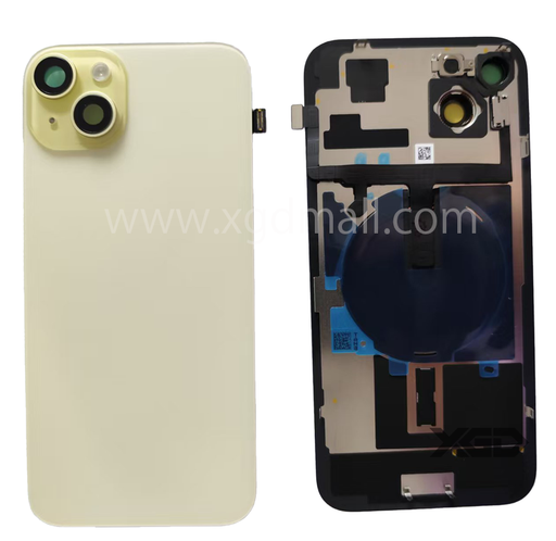 [X6238背面パネル｜バッテリーカバー｜バックカバー] iPhone 15 Plus  バックガラス 互換品（レンズ＆MagSafe付き） イエロー ロゴなし