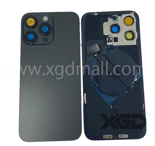 [X6242背面パネル｜バッテリーカバー｜バックカバー] iPhone 15ProMax バックガラス 互換品（レンズ＆MagSafe付き）黒 ロゴなし