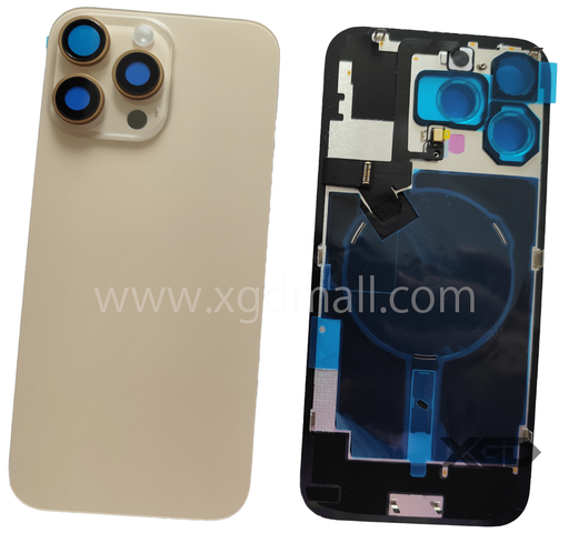 [X6293背面パネル｜バッテリーカバー｜バックカバー] （取り寄せ品 ）iPhone 16Pro Max バックガラス 互換品（レンズ＆MagSafe付き）金 ロゴなし