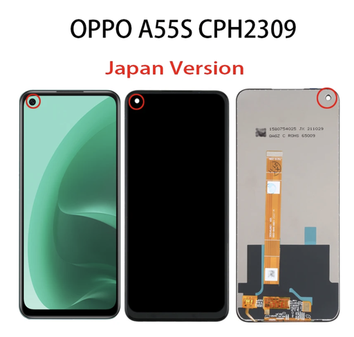 [X3573液晶｜LCD] OPPO A55s 5G フロントパネル 日本版 黒 ｜純正組立品