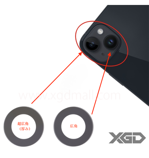 [G2438ｶﾒﾗﾚﾝｽﾞ] iPhone 14｜14 Plus｜15｜15 Plus カメラレンズ 広角｜超広角 枠無し（1セット）純正組立品