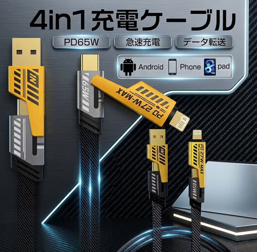 [G3257] 多機能4in1 充電ケーブル Type-C&USB-A to Type-C&Lightning iPhone Android 対応